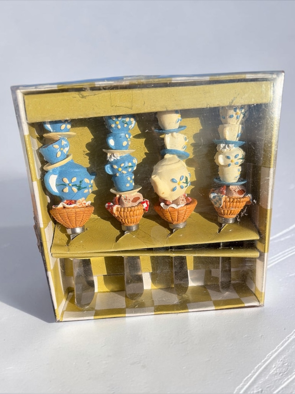 TEA PARTY WHIMSICAL CHEESE SPREADER KNIFE SET OF 4